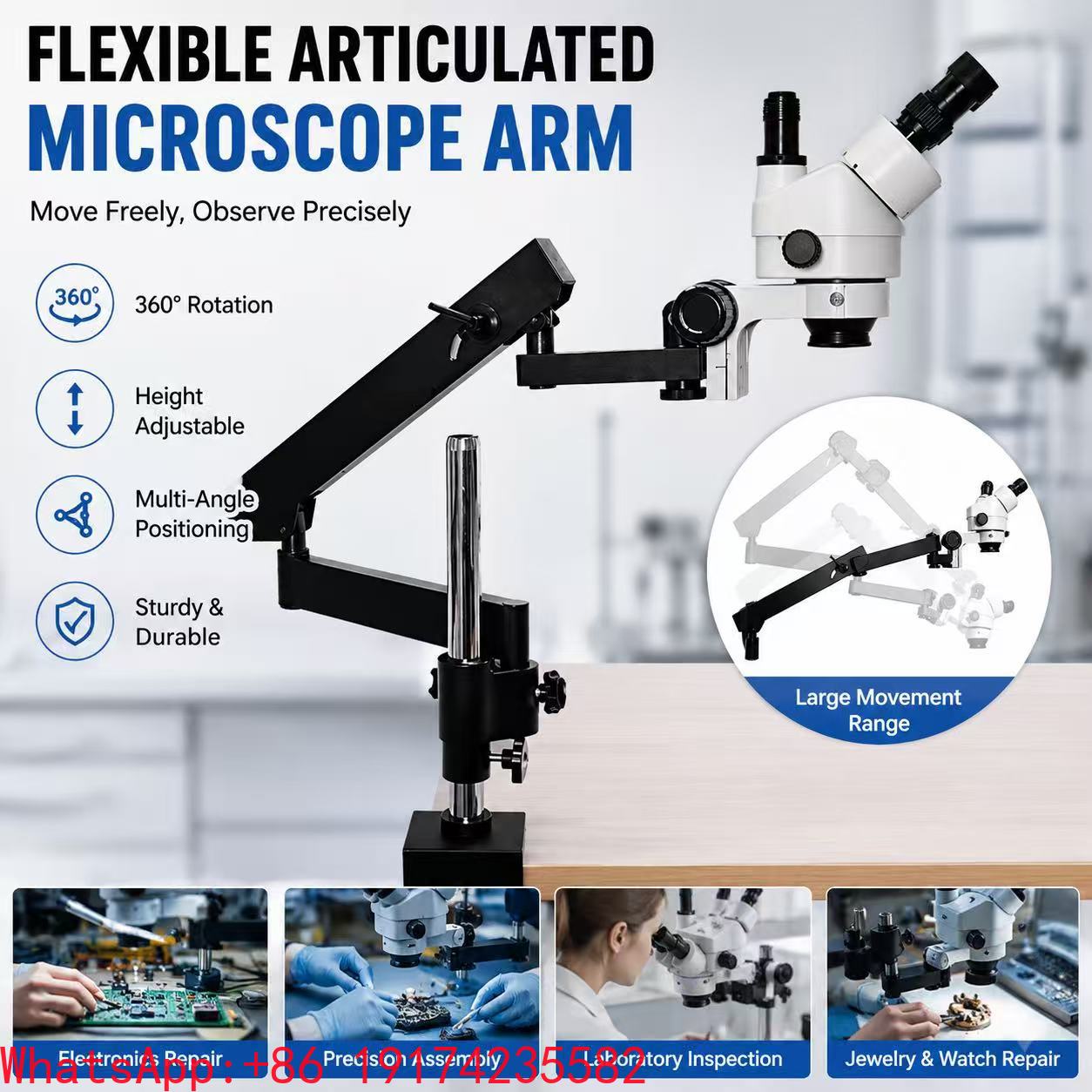 ขาตั้งกล้องจุลทรรศน์สเตอริโอแบ - Articulating Arm Boom Stand Microscope บทวิจารณ์และราคา